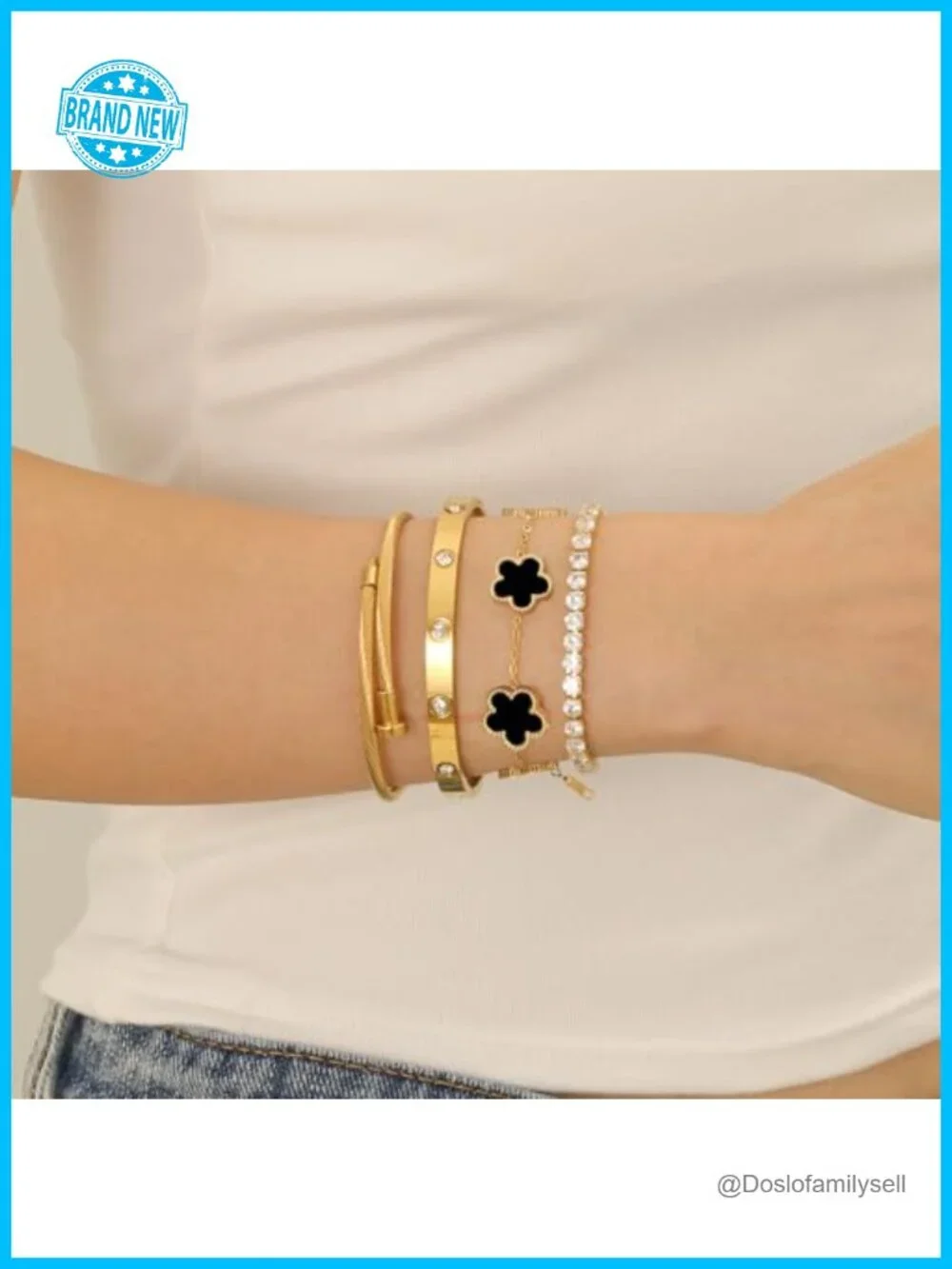 18K Gold Plated Women Tennis Bracelet Set Stackable Bangle Love CZ Bracelets